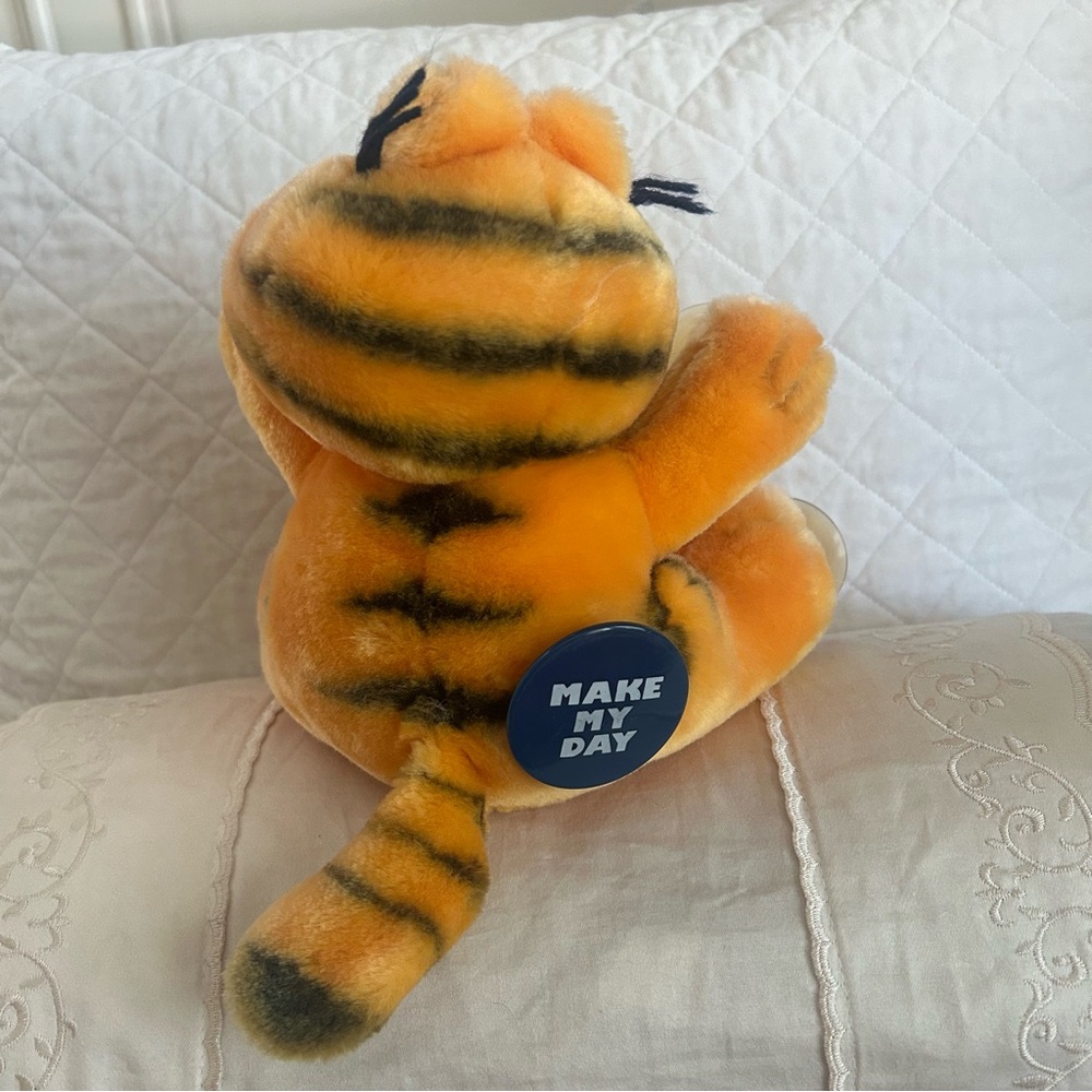 Vintage 80s Garfield Window Cling Make My Day Plush Suction Cup Car Display RARE - Picture 3 of 11